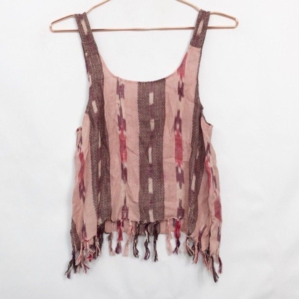 Feathers Aztec Fringe Hem Cropped Tank Top New Condition Small
